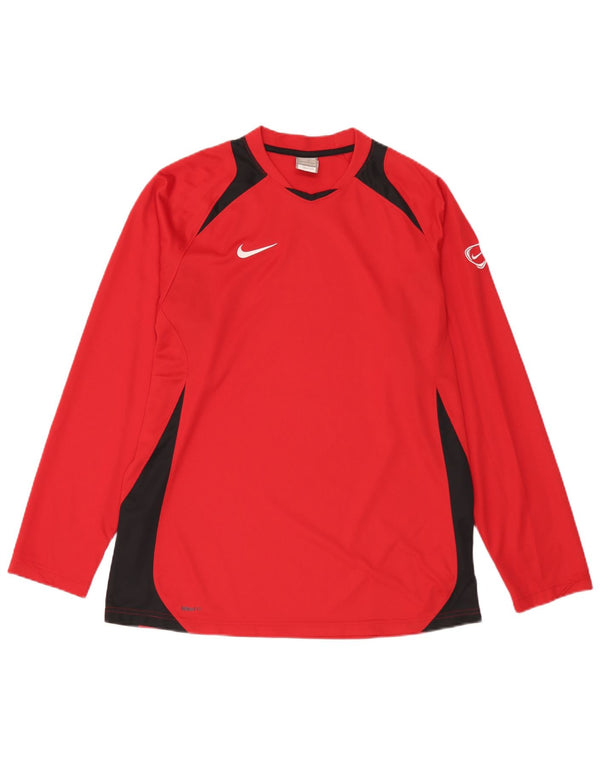 Top Nike da uomo a maniche lunghe UK 42/44 Large Rosso Colourblock Poliestere