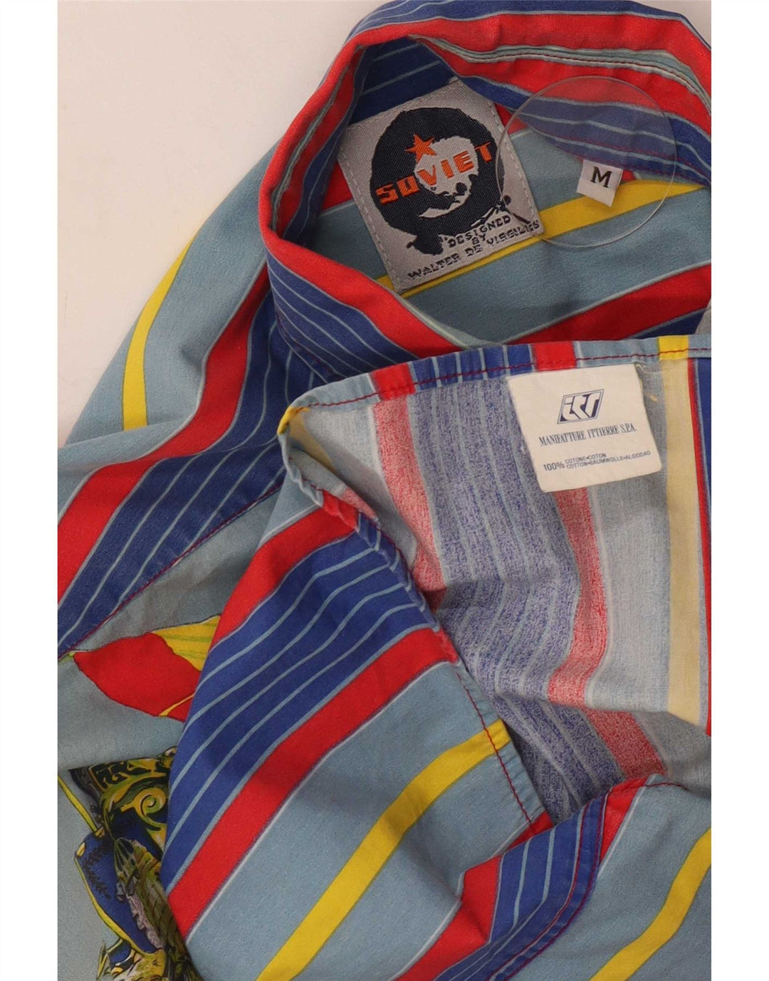 Camicia grafica ampia da uomo vintage in cotone a righe multicolori medie