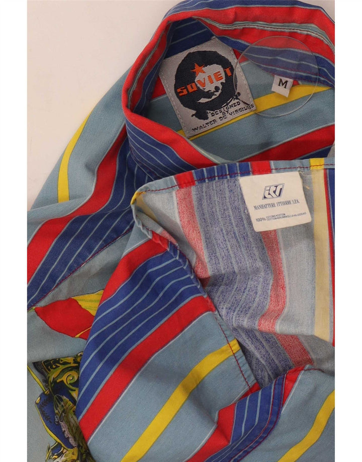 Camicia grafica ampia da uomo vintage in cotone a righe multicolori medie
