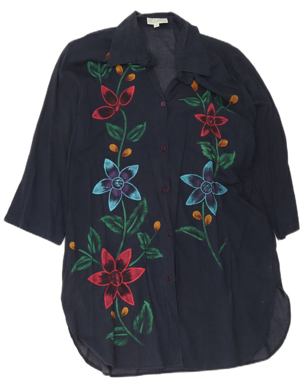 Abito a trapezio con maniche a 3/4 con grafica da donna Marila UK 14 Medio blu navy floreale