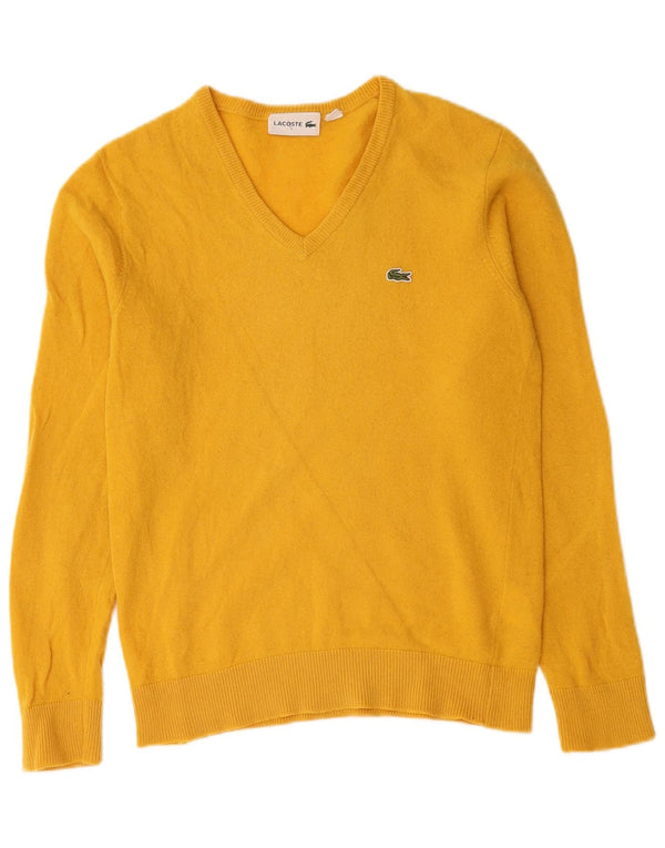 Maglione da uomo con scollo a V Lacoste taglia 3 piccolo in lana vergine gialla