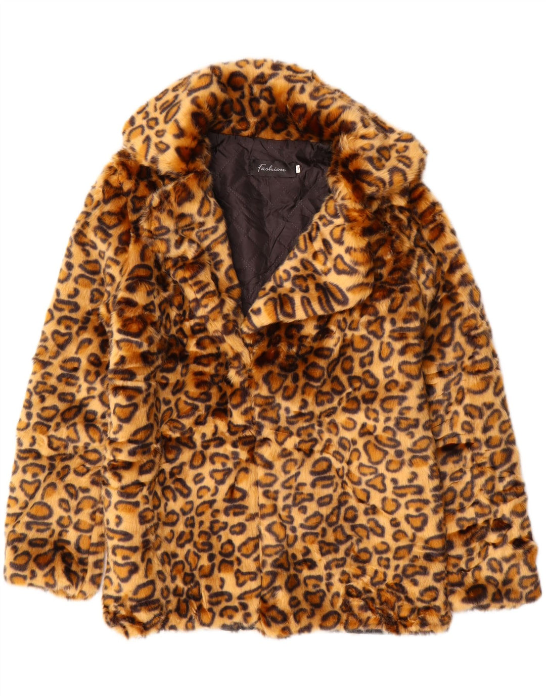 Giacca da donna in pelliccia sintetica VINTAGE UK 10 Poliestere con stampa animalier marrone piccolo
