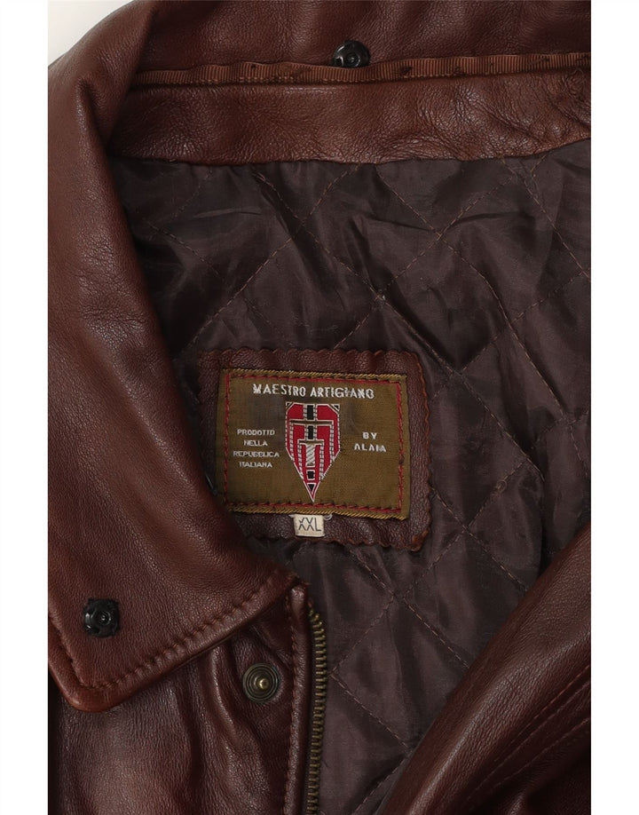 MAESTRO ARTIEIANO Giacca in pelle da uomo UK 44 2XL Pelle marrone