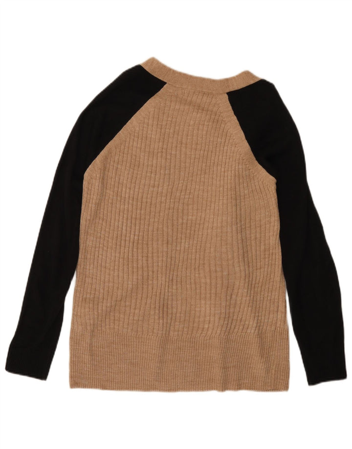 MARKS & SPENCER Maglione cardigan aperto da donna UK 6 XS Beige Colourblock