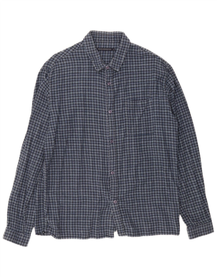 Camicia da uomo in flanella French Connection grande cotone a quadri blu navy