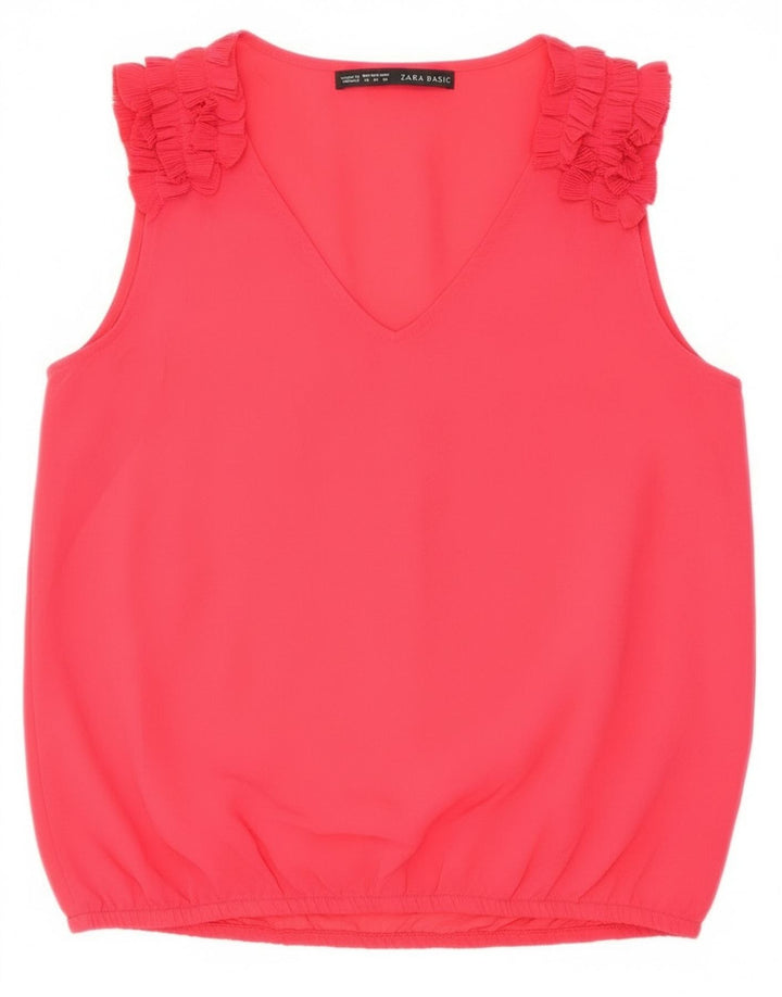 Camicetta senza maniche da donna Zara con volant sul davanti UK 14 rosso medio