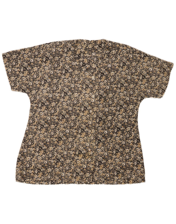 Camicetta vintage da donna a maniche corte UK 16 grande floreale beige