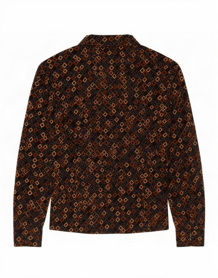 Camicetta camicia vintage da donna UK 12 media nera geometrica