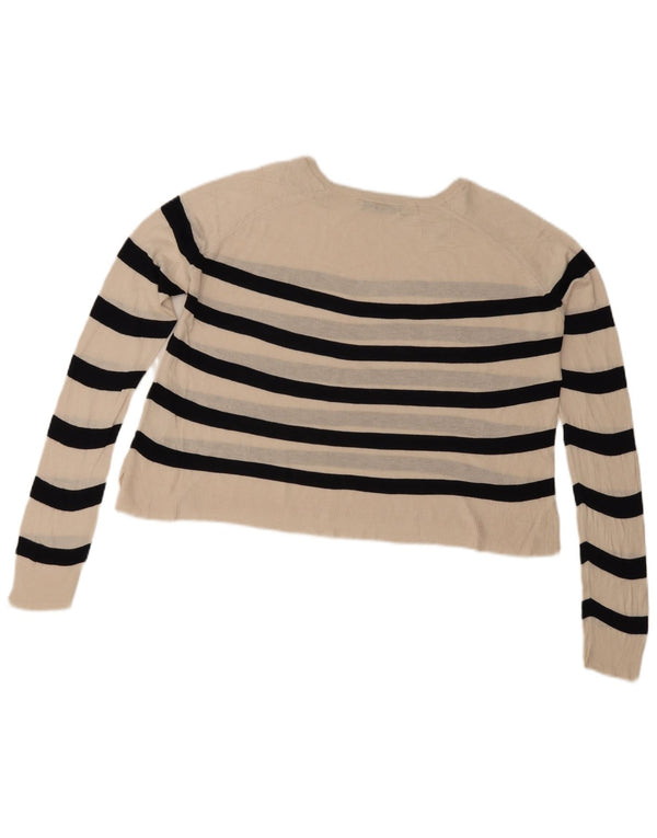 Maglione corto con scollo a barca da donna Zara UK 10 piccolo a righe bianco sporco
