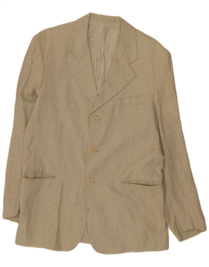 Giacca blazer vintage da uomo a 3 bottoni UK 38 Lino beige medio