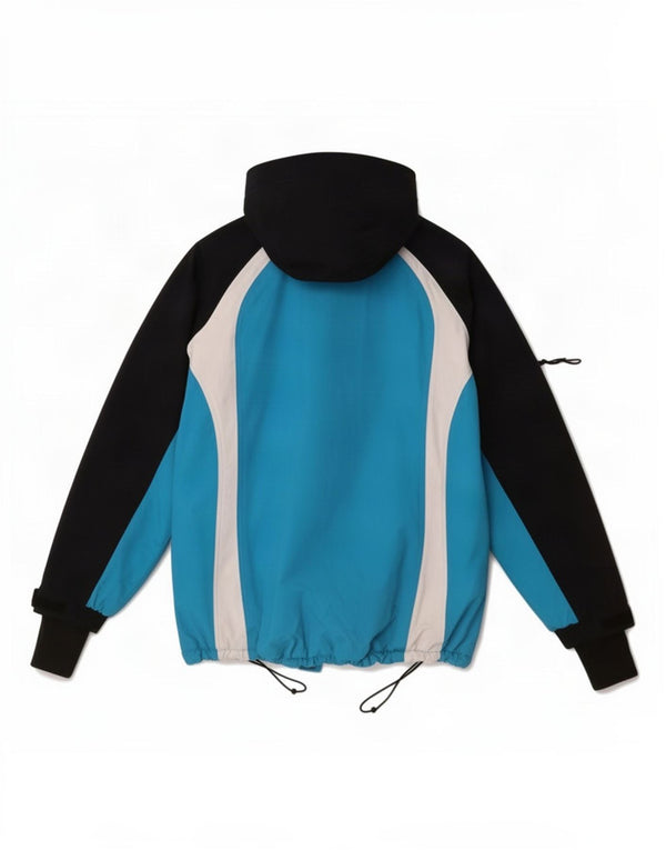 Giacca da sci con cappuccio da donna vintage UK 14 nylon color block blu medio