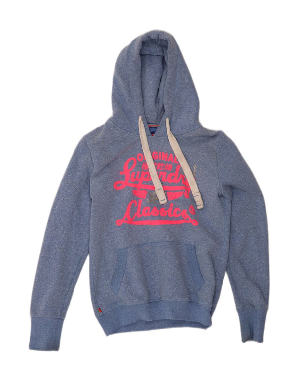 Superdry Womens Graphic Hoodie Jumper UK 12 Medium Blue Polyester
