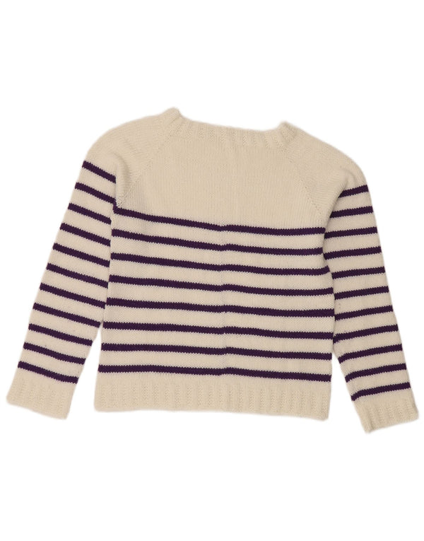 Maglione vintage da donna con scollo a barca UK 12 a righe bianche medie