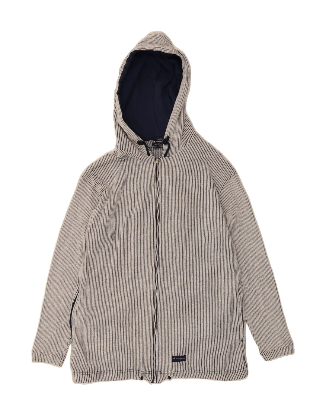 CHAMPION Womens Oversized Zip Hoodie Sweater UK 10 Small Grey Striped Vintage Champion and Second-Hand Champion from Messina Hembry 