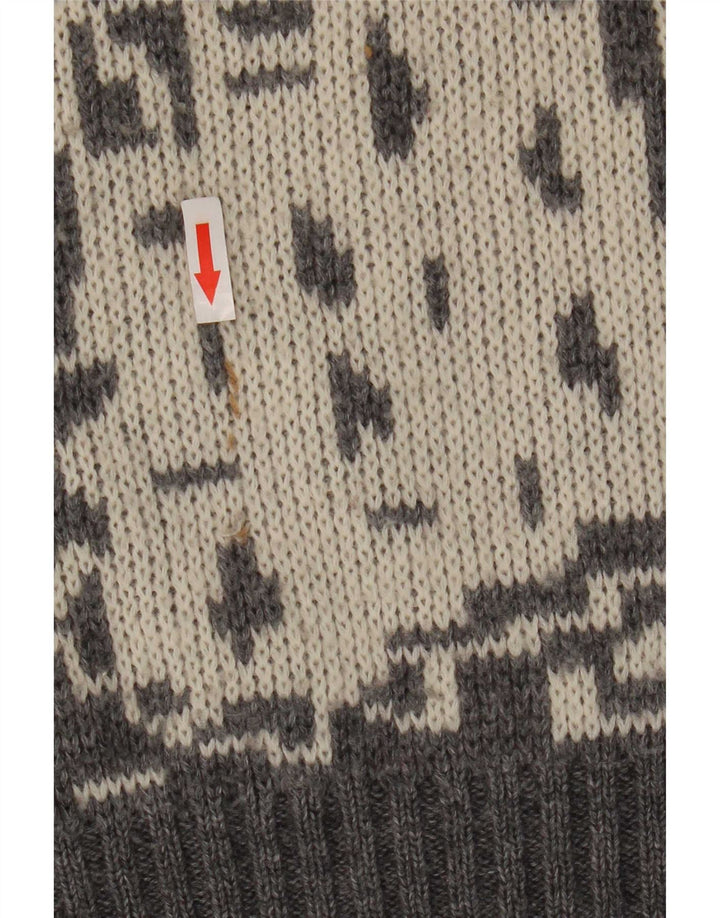 Maglione girocollo da uomo vintage con motivo astratto, girocollo, piccolo grigio