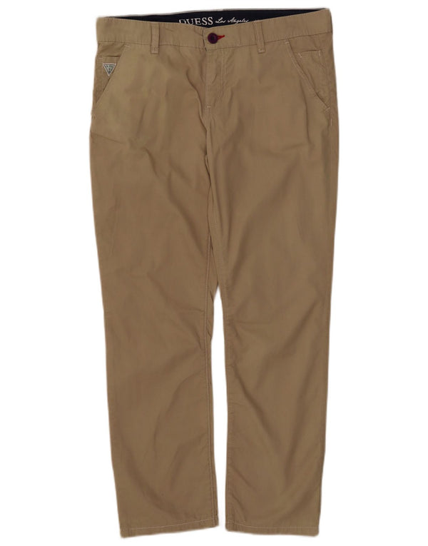 Pantaloni chino dritti da donna Guess UK 16 Large W32 L26 Cotone Beige
