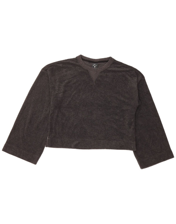 Nike Dri Fit Crop Top da donna a maniche lunghe UK 10 Small Nero Poliestere