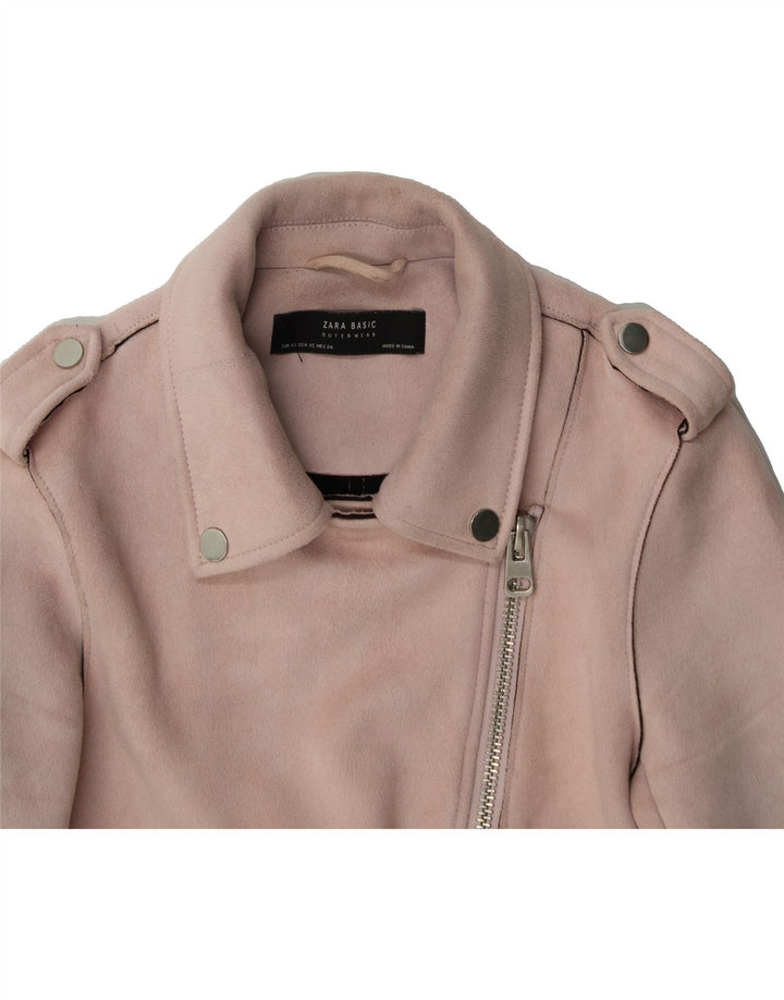ZARA Womens Crop Biker Jacket UK 6 XS Pink Vintage Zara and Second-Hand Zara from Messina Hembry 