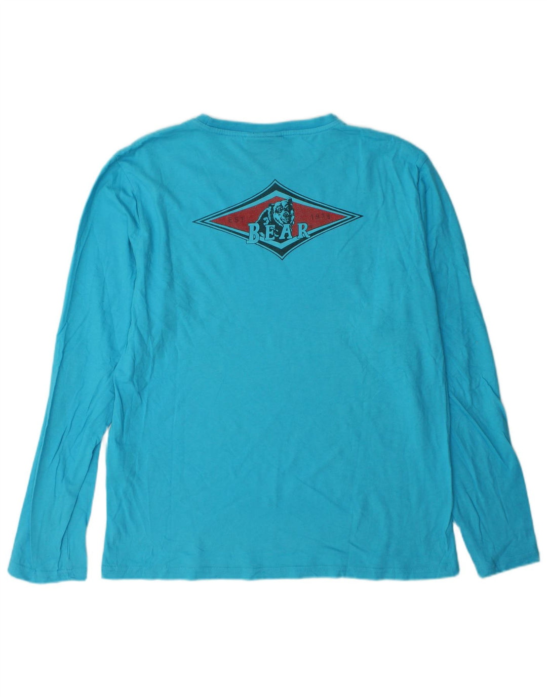 Bear Top grafico da uomo a maniche lunghe in cotone blu grande