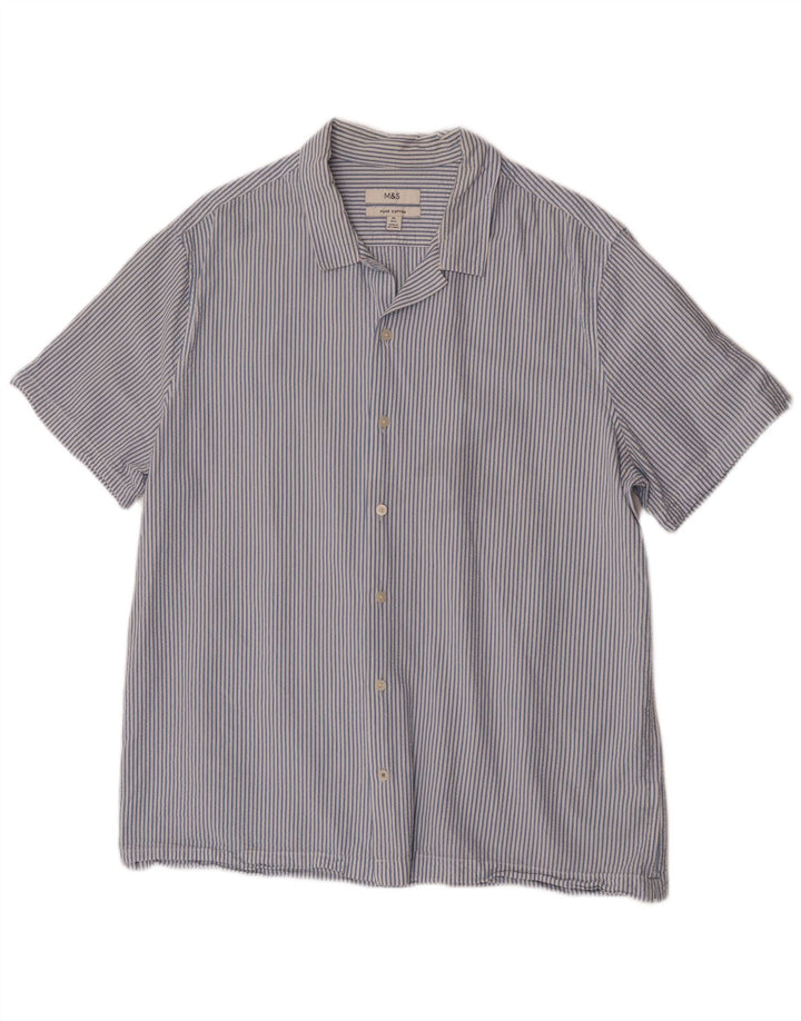 Camicia a maniche corte da uomo Marks & Spencer XL in cotone a righe blu