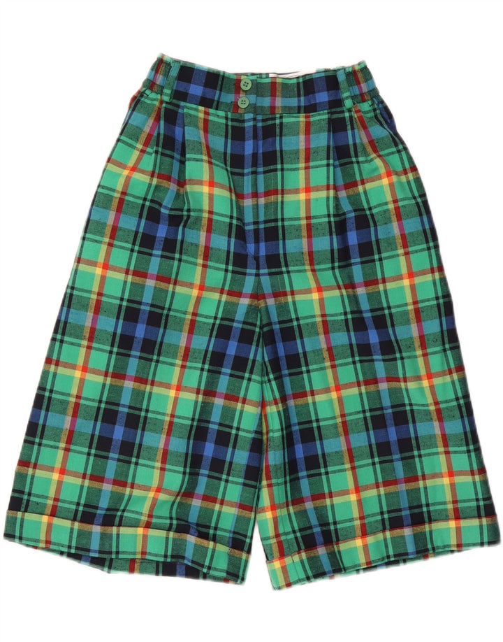 Pantaloncini bermuda da donna a vita alta VINTAGE UK 10 piccoli W24 quadri verdi