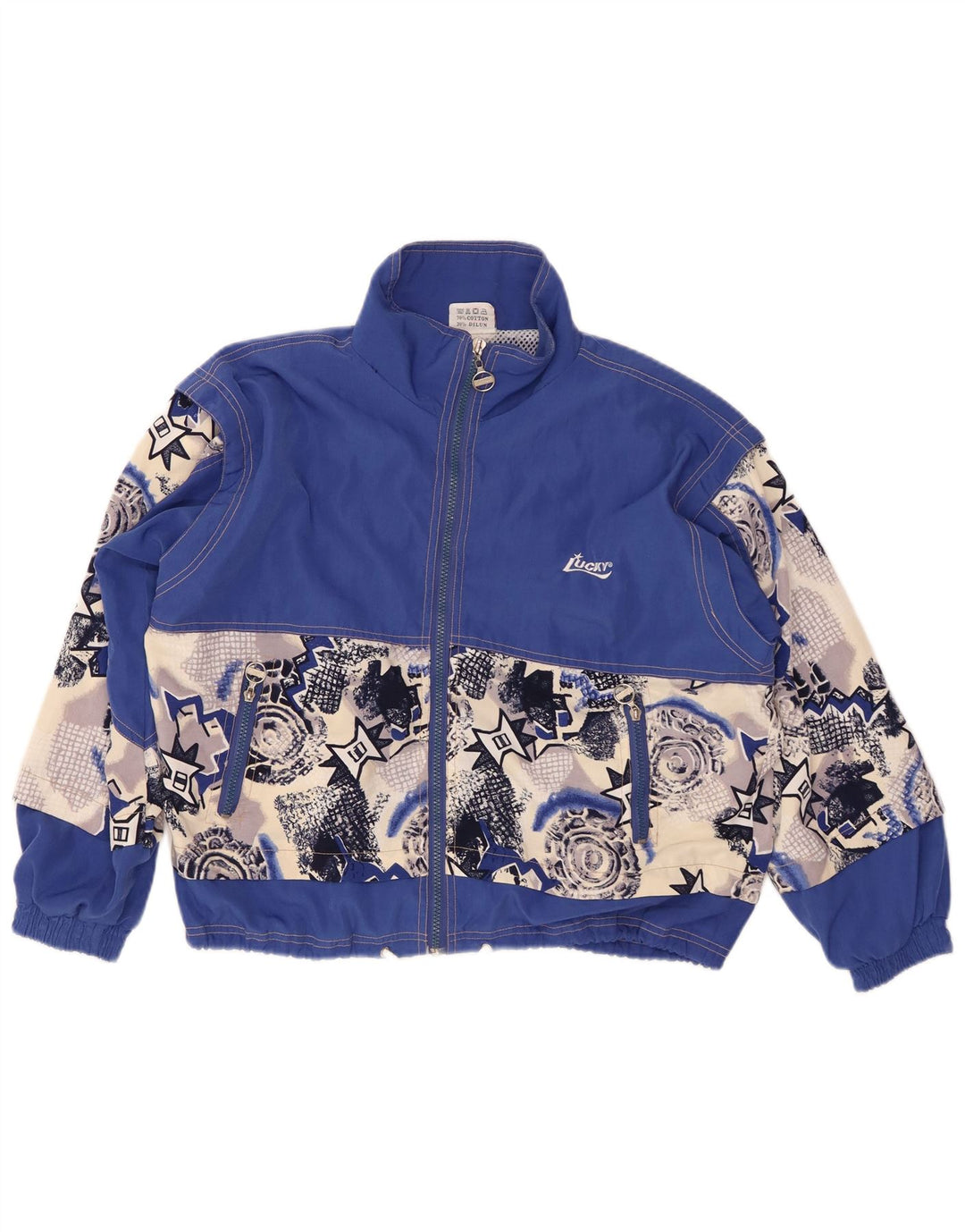 Giacca da tuta da donna VINTAGE UK 22 3XL Cotone geometrico blu