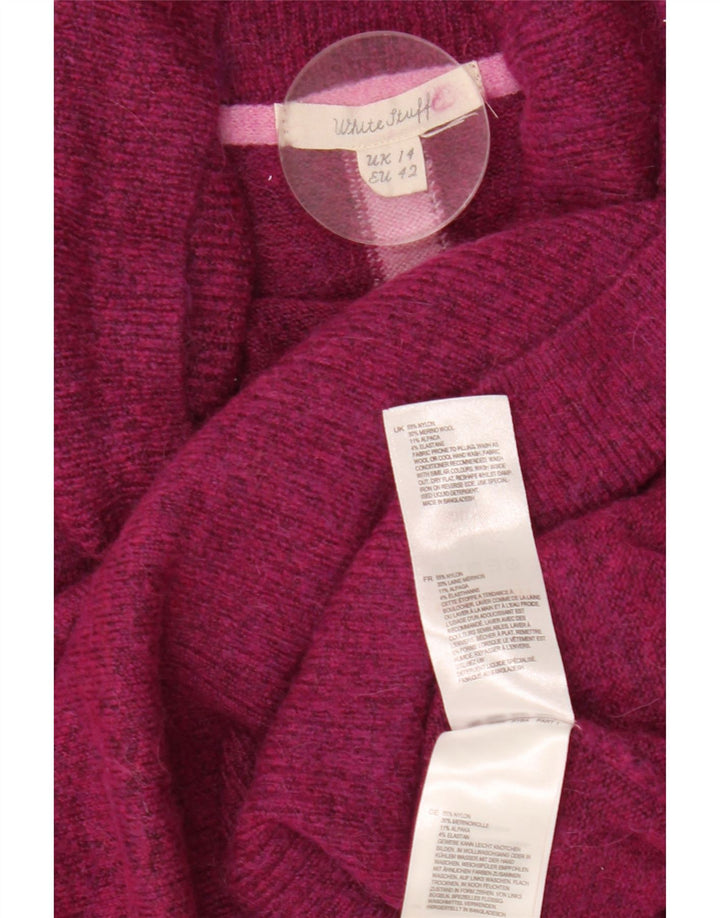 WHITE STUFF Maglione maglione da donna con collo alto UK 14 Grande viola screziato