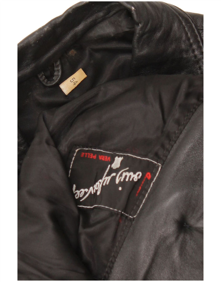 Cappotto in pelle da uomo vintage UK 38 in pelle nera media