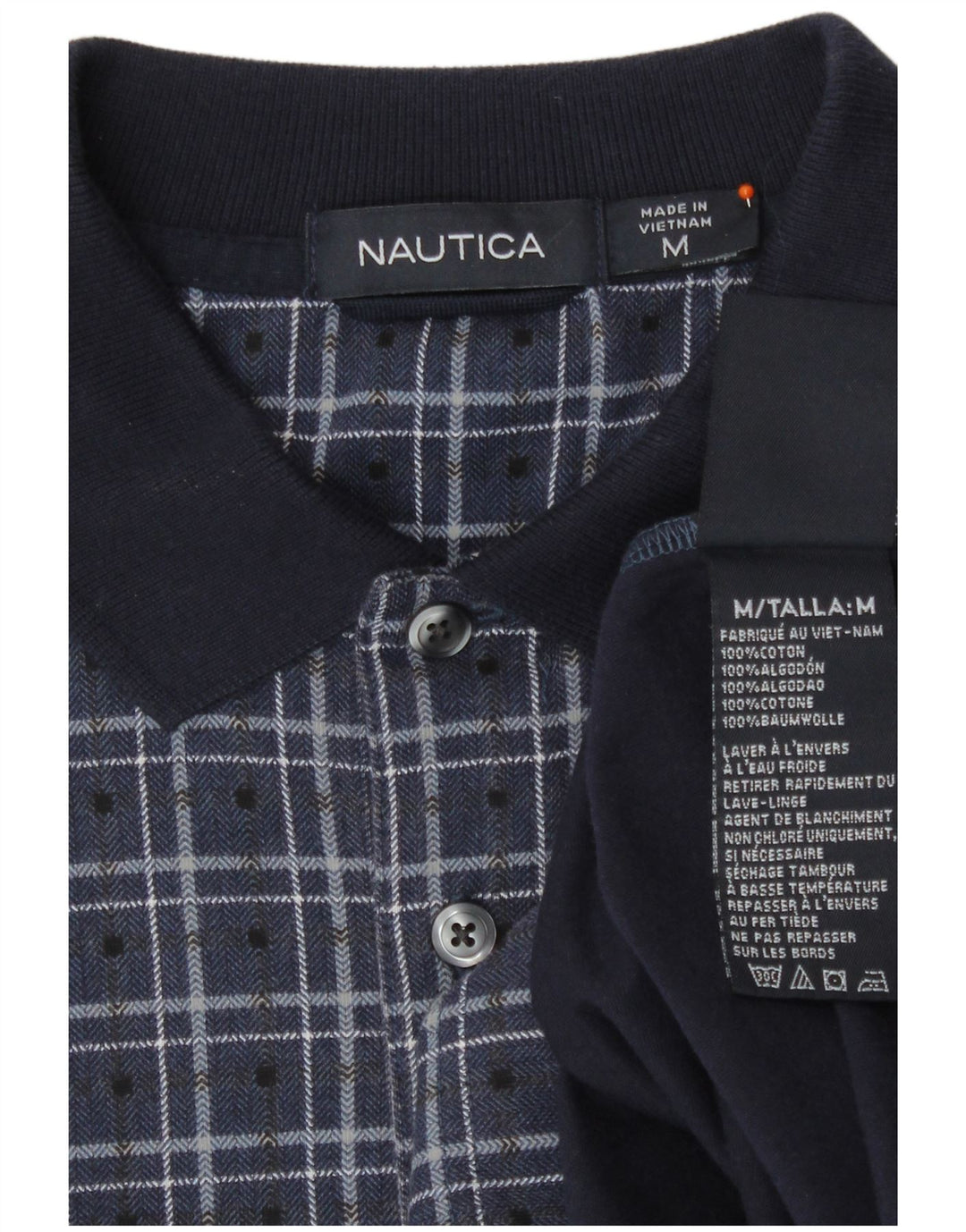 Polo da uomo a maniche lunghe Nautica in cotone a quadri blu navy medio
