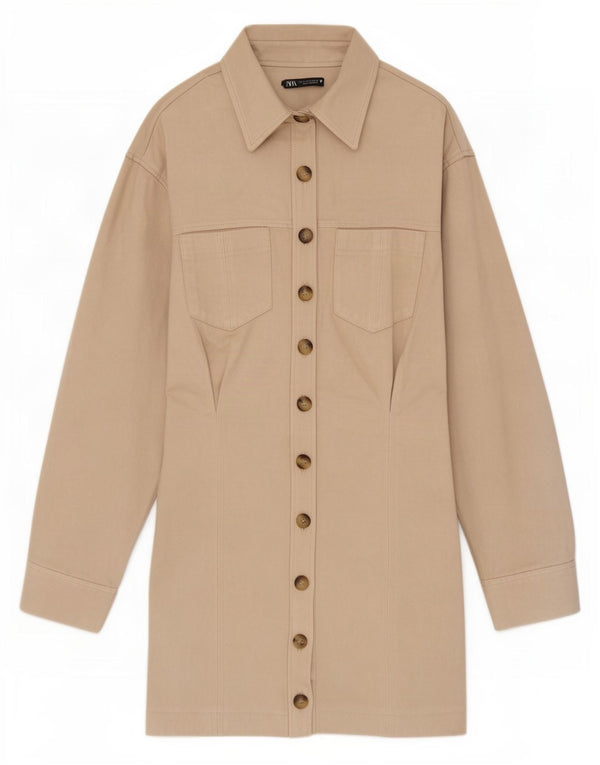 Abito camicia da donna Zara UK 6 XS Beige poliestere