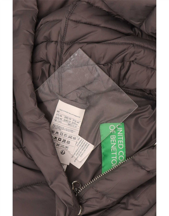 Cappotto imbottito con cappuccio da donna Benetton UK 12 Nylon grigio medio