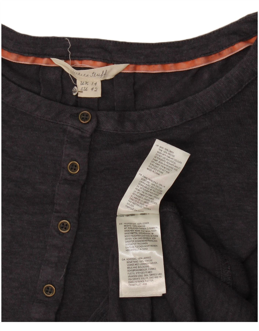 T-shirt da donna White Stuff Top UK 14 grande lino blu navy