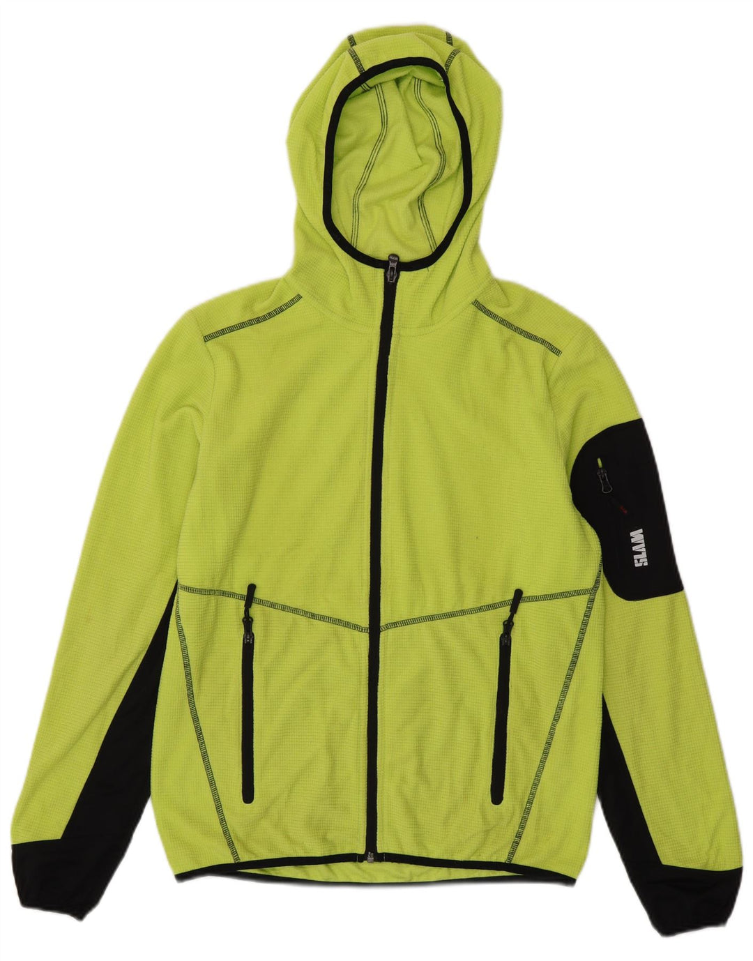 SLAM Maglione con cappuccio e zip da uomo piccolo in poliestere color block verde