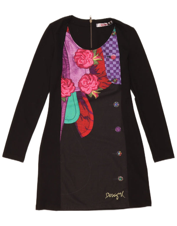 Desigual Abito tubino a maniche lunghe con grafica da donna UK 12 Medio Nero floreale