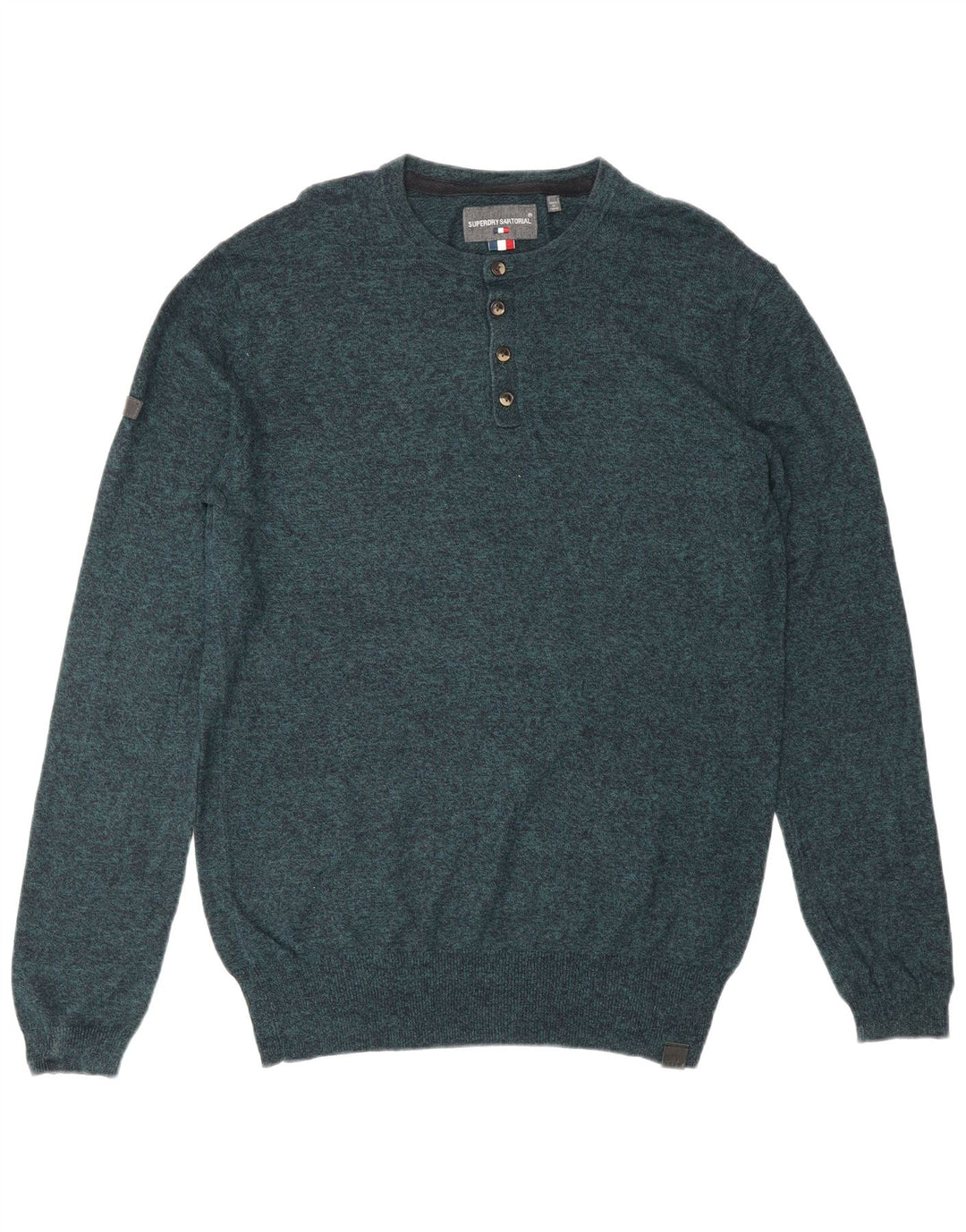 Maglione maglione girocollo da uomo SUPERDRY piccolo cotone screziato blu