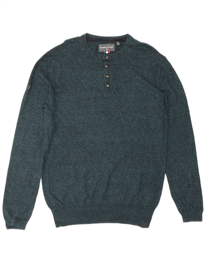 Maglione maglione girocollo da uomo SUPERDRY piccolo cotone screziato blu