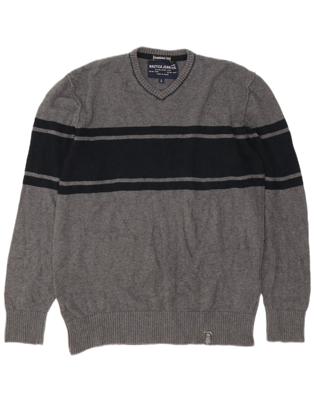 Maglione da uomo con scollo a V Nautica, grande cotone grigio