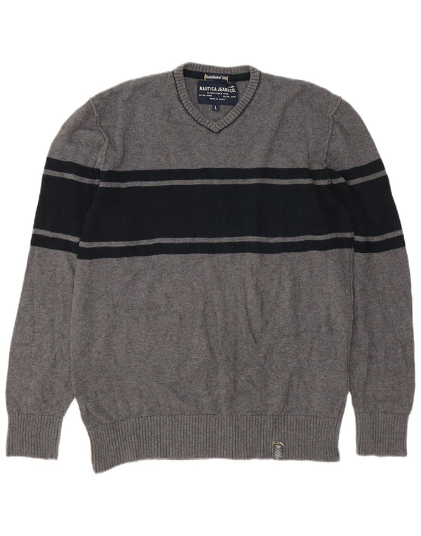 Maglione da uomo con scollo a V Nautica, grande cotone grigio