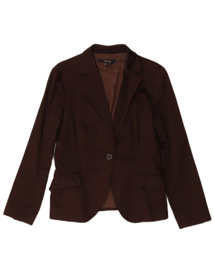 Giacca blazer a 1 bottone da donna Zara UK 14 grande cotone marrone