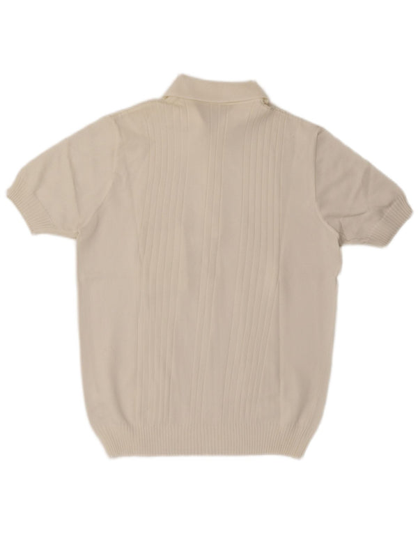 Maglione vintage da uomo a maniche corte con collo a polo bianco medio