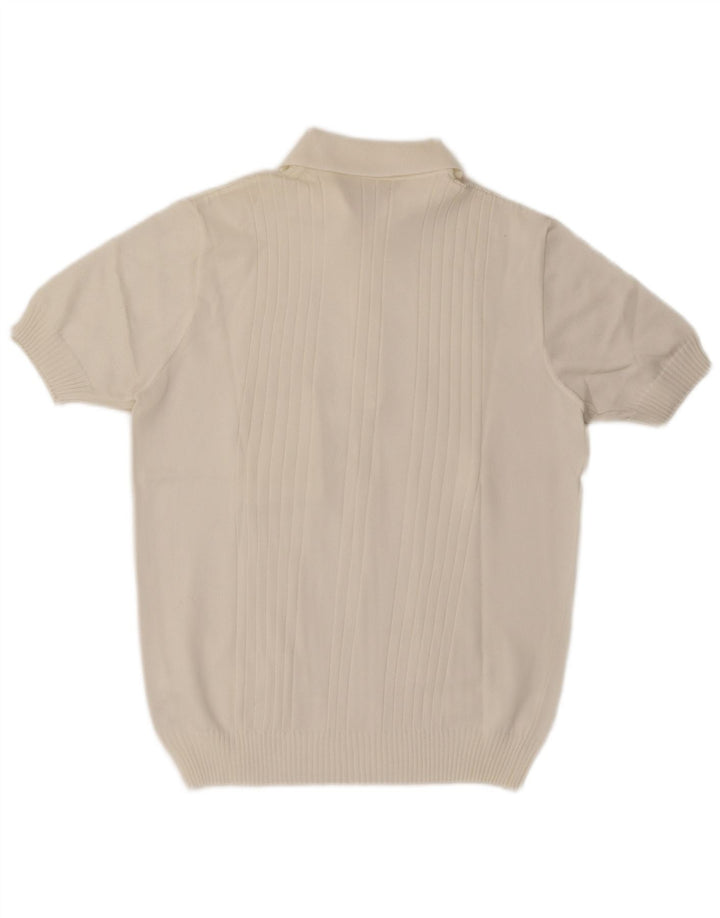 Maglione vintage da uomo a maniche corte con collo a polo bianco medio
