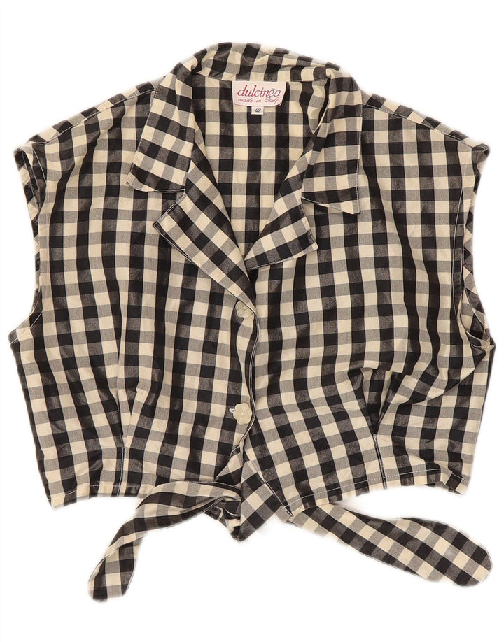 Camicetta corta da donna vintage senza maniche IT 42 a quadretti neri medi