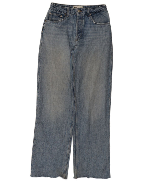Jeans Zara da donna a vita alta a gamba larga EU 36 XS W26 L31 cotone blu