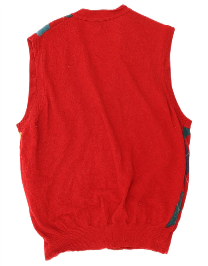 Maglione cardigan senza maniche da uomo Burlington IT 50 Large Red Argyle/Diamond