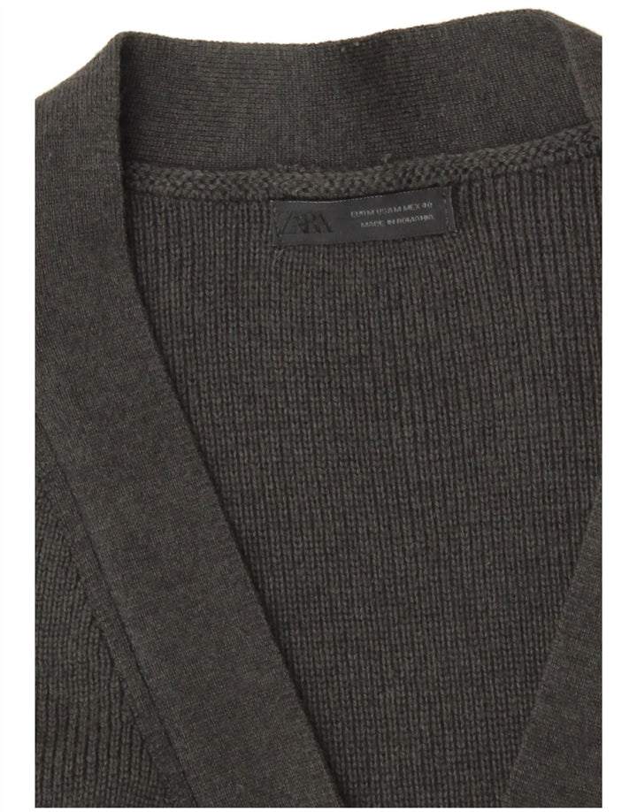 Maglione cardigan con zip intera da uomo Zara in cotone grigio medio