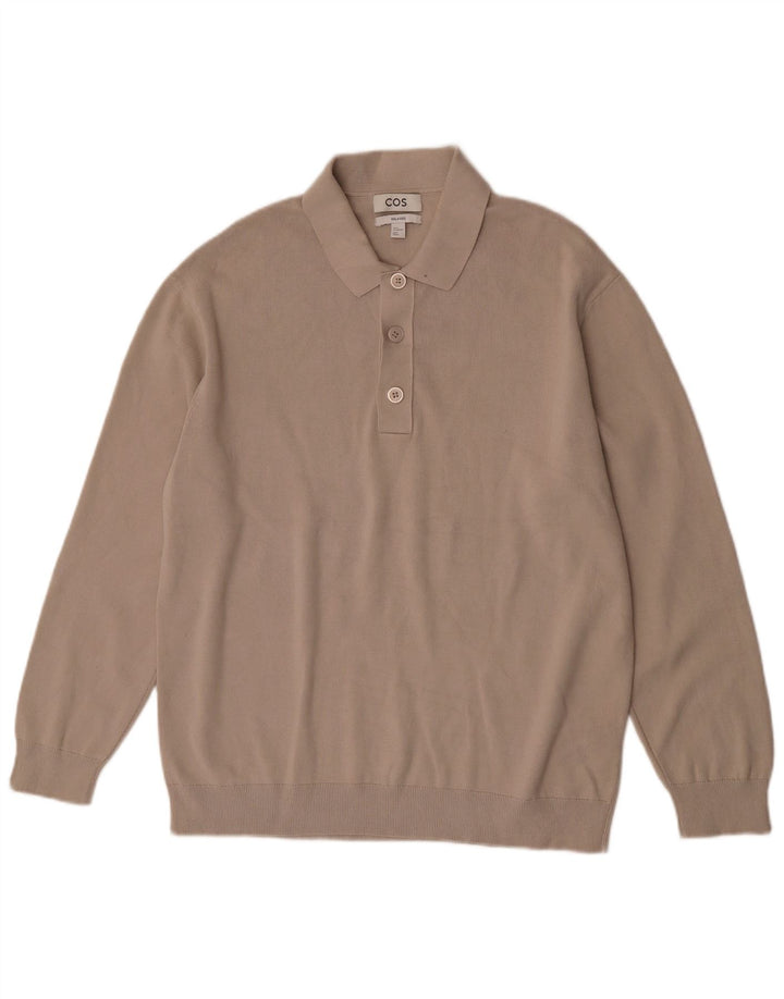 Maglione da uomo rilassato con collo a polo, cotone beige medio