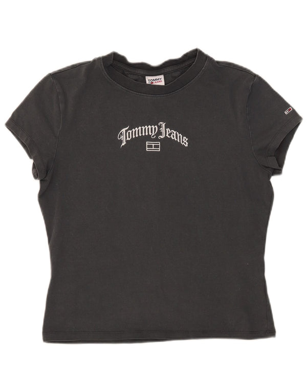 T-shirt grafica corta da donna Tommy Hilfiger Top UK 14 grande cotone grigio