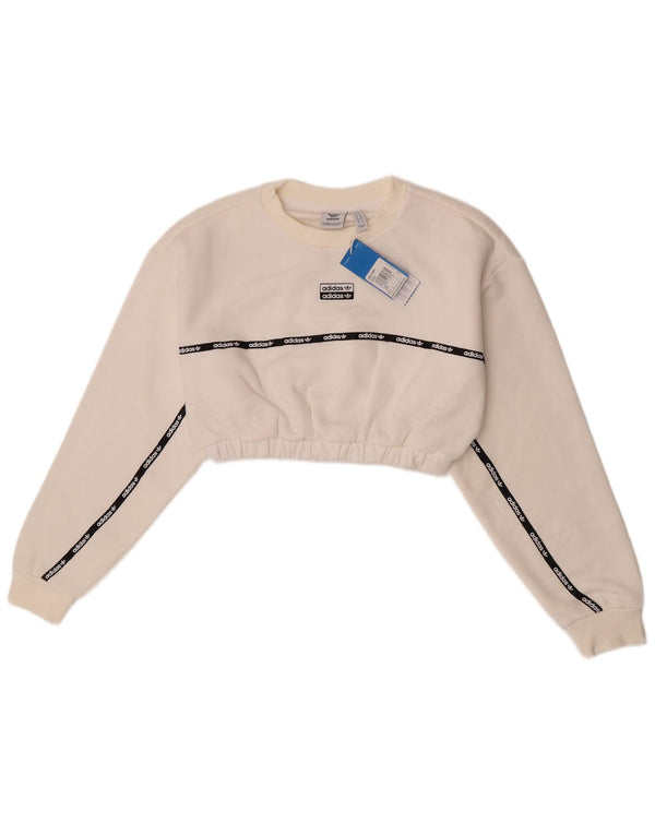 Felpa con grafica corta Adidas da donna UK 8 Small White Colourblock