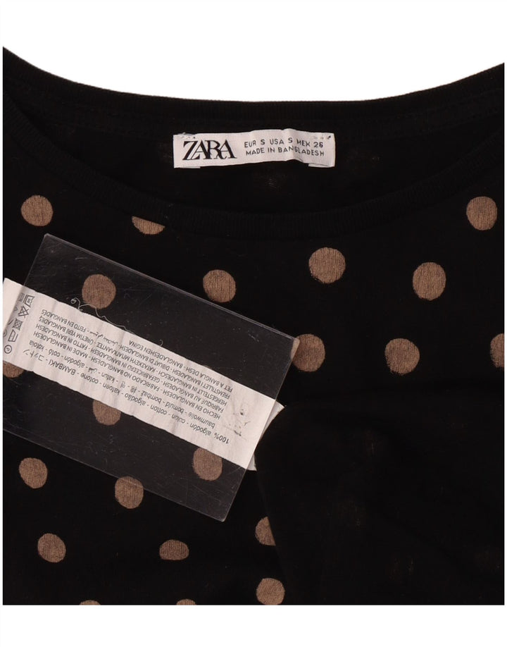 ZARA T-shirt da Donna Top UK 10 Piccolo Nero a Pois in Cotone