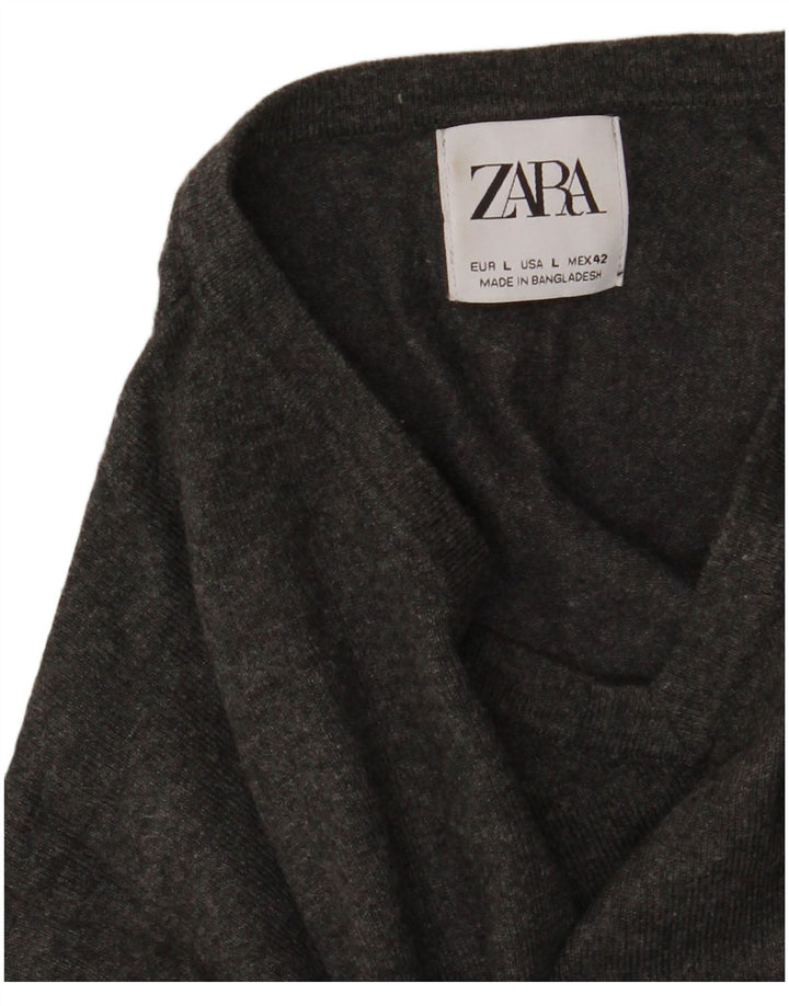 Maglione Zara da uomo con scollo a V grande grigio